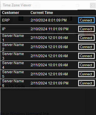 Main panel of Time Zone Viewer